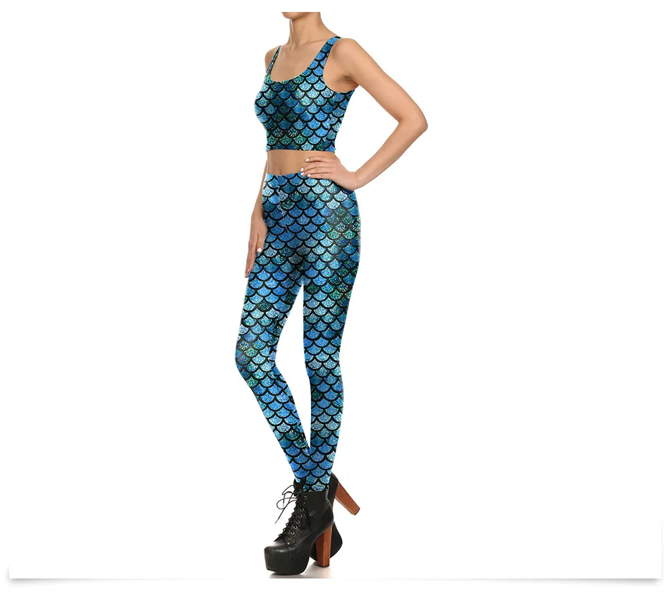 

Amazon hot style 3D digital printing mermaid suit vest high-waist sweatpants Legging