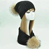 2018 Winter Warm Knitting Patterns Angora Raccoon Fur Pom Pom Hat And Scarf Wholesale Women Hat And Scarf Set