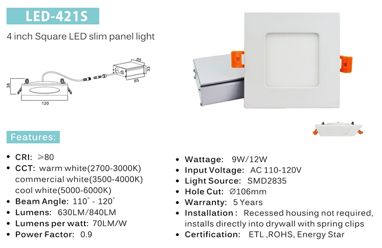 High quality dimmable office 15w embedded led panel light fixtures