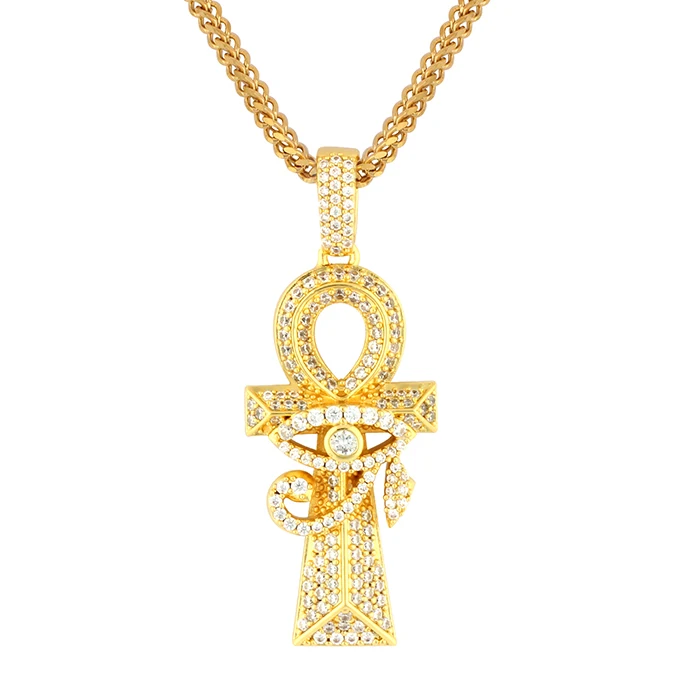 

Miss Jewelry Hip Hop 18k Gold CZ Diamond Cross Devil Eye Necklace Pendant, 14k 18k gold/silver