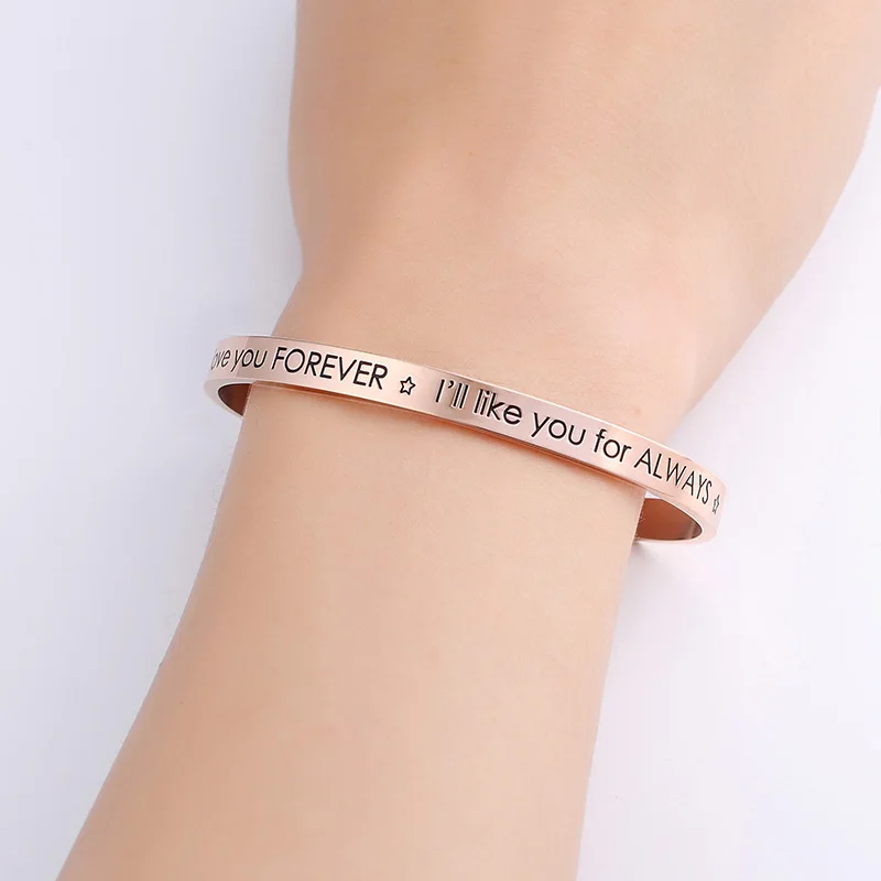 

High quality wholesale inspirational bracelets engraved cuff bangle with great price, Silver, gold, rose gold