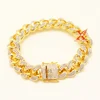 8"-9" 14mm Men's Iced Out Zircon Miami Cuban Link Bracelet Bling Hip hop Jewelry Gold Setting AAA CZ Cuban Chain Bracelet