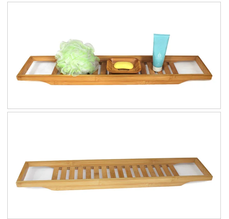 Bathroom Bath Tub Wine Glass Holder Stand Bamboo Caddy Shelf Tray