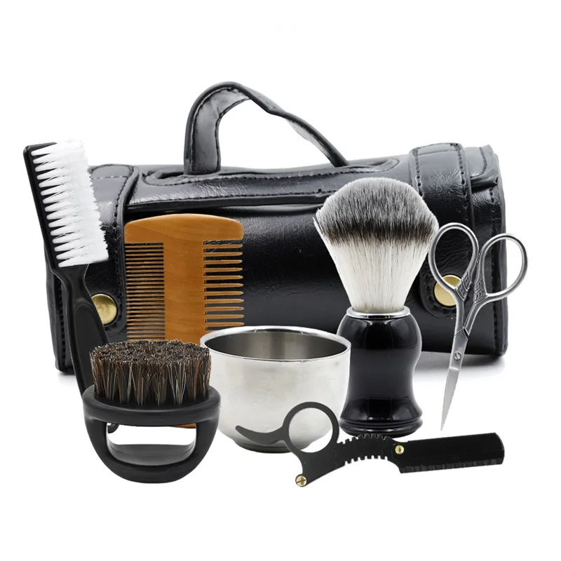 

Cleaning Tools Beard Brush High Quality Badger Hair Brush Shaving Kit With PU Leather Bag for Men, As picture