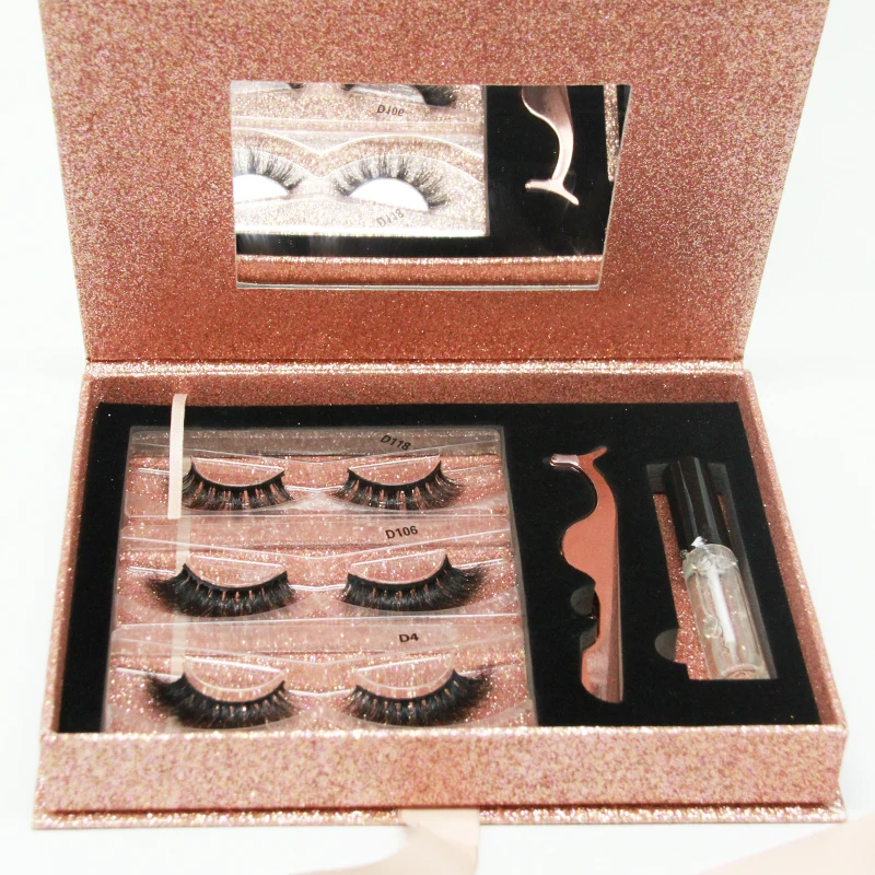

3 Pairs 3D Mink Eyelashes Kit Magnet Lashes Magnetic Eyeliner Makeup With Tweezers Eyelash Cosmetics Mirror Luxury Package
