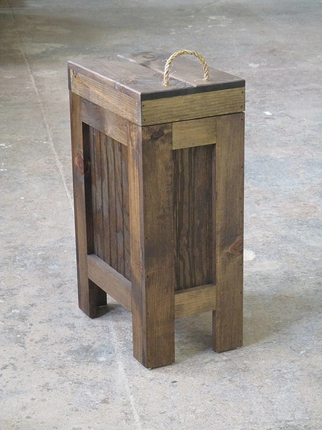 Wood Trash Can Kitchen Garbage Can,Rustic Wood Trash Bin,Colonial Pine w//Rope