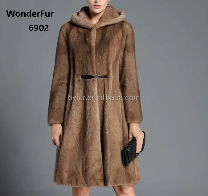 

WFur 6902 luxury velvet mink fur coat New fashion for 2018 with hood long mink fur coat 4 natural colors with belt, N/a