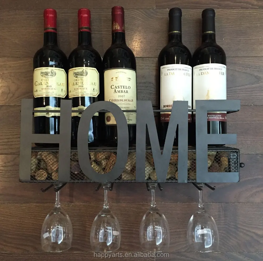 Wall Mounted Wine Cork Storage Metal Wine Glass Holder Rack