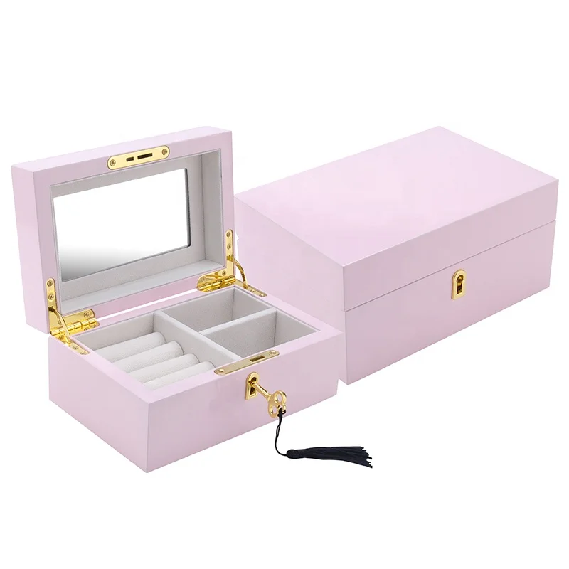 

Wholesale jewellery storage case luxury gift mirror wooden jewelry box, Customized color