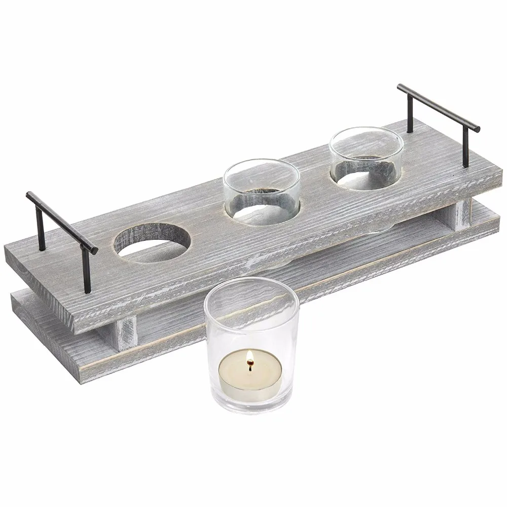 3piece Clear Glass Tealight Votive Wood Candle Holder Cup Set With