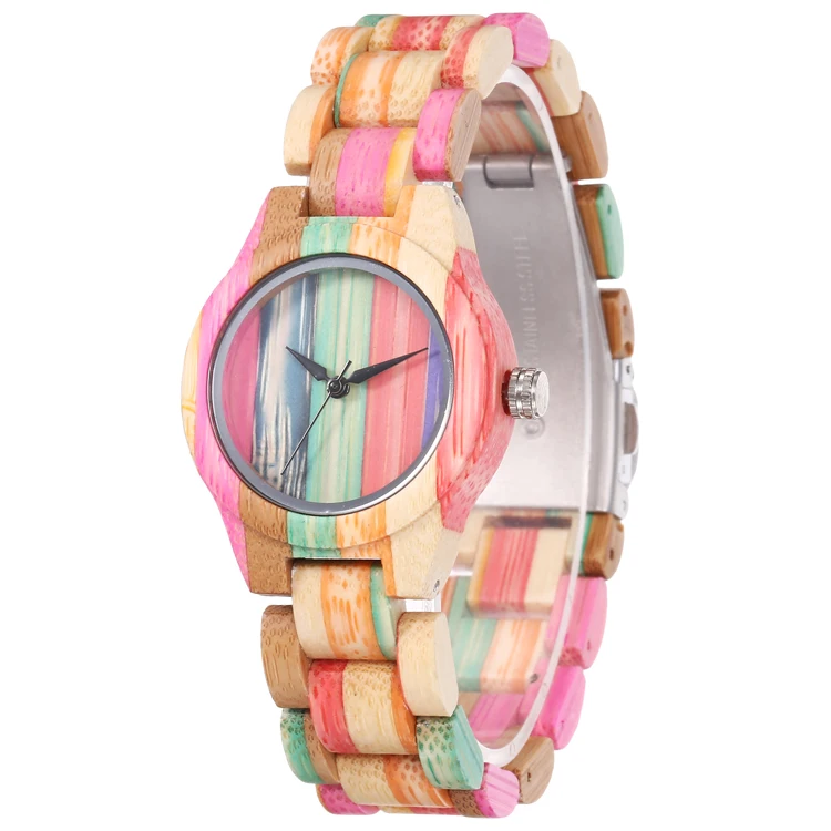 

WD 203 Unique Colorful Wood Watch Womens Full Wooden Bracelet Ladies Dress Clock Environmental Protection Bamboo Watch