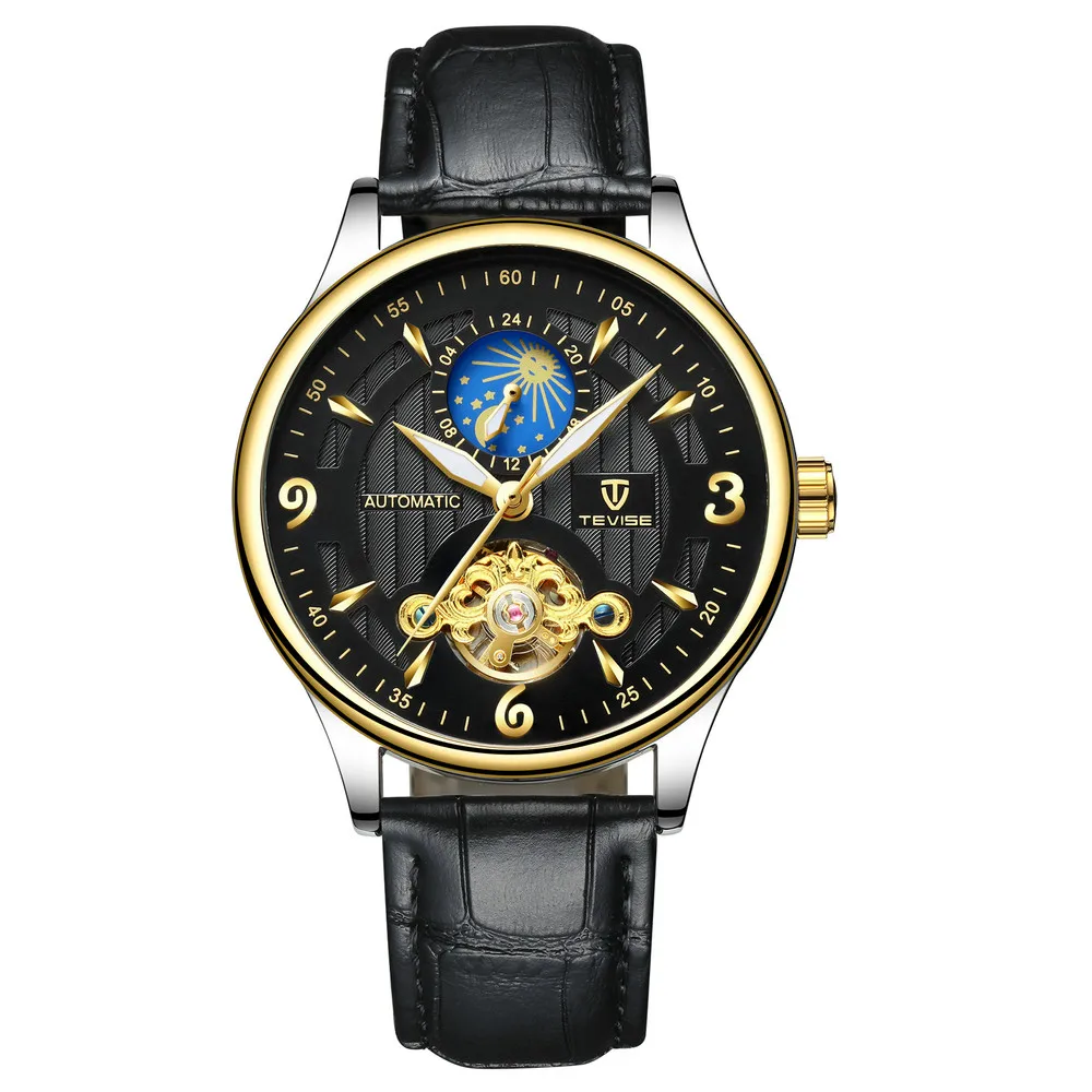 TEVISE T820B Men's Automatic Mechanical Watch Fashion Casual Leather Band Watches