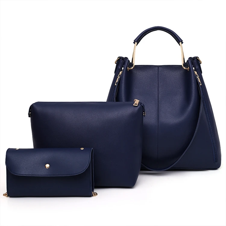 

Fashion Design Soft Leather Pure Color Ladies Bags 3 In 1 Bags Women Handbags Set, As picture