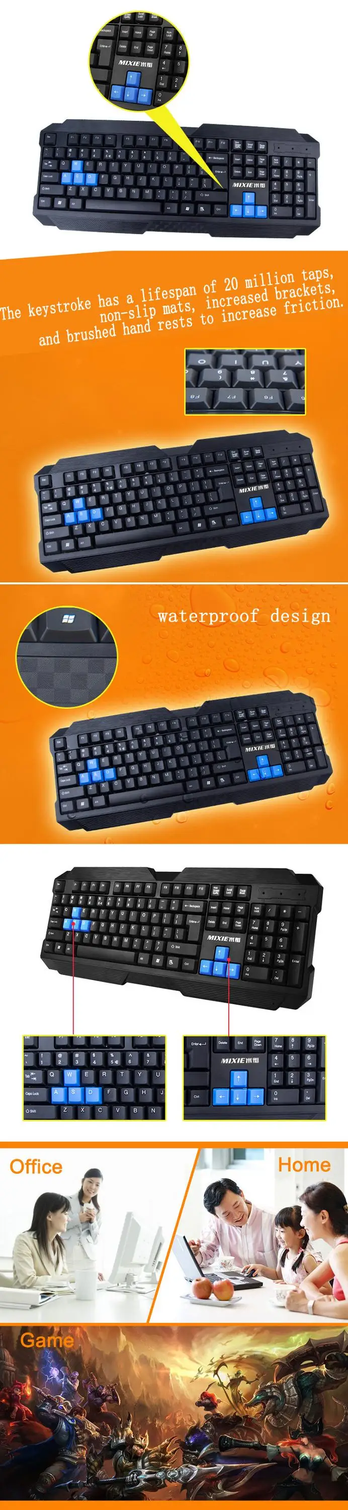 Ergonomic Design Keyboard Mouse Combos, USB Wired Keyboard and Optical Mouse for Office