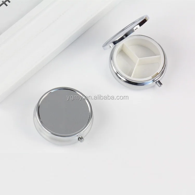 Metal Pill Box Tablet Holder Metal Round Medicine Case Small Case