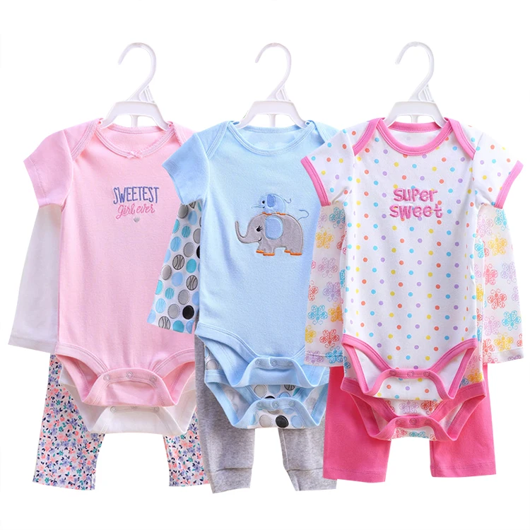 3 in 1 casual baby clothing set long sleeve baby bodysuits matching with short sleeve romper and long pants