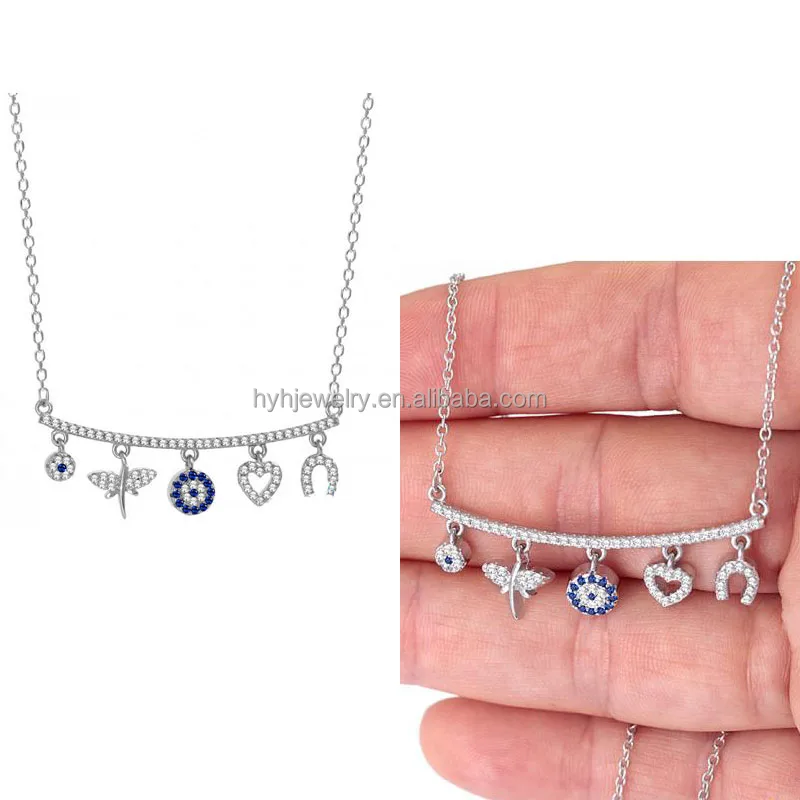 HYH brand new 925 sterling silver necklace evil eye/heart/u/animal multi charm necklace vintage