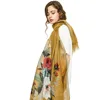Factory Direct Selling Satin Design Retro Thin Flower Printed Cotton Hijab Women Shawl Hemp Lady Scarf