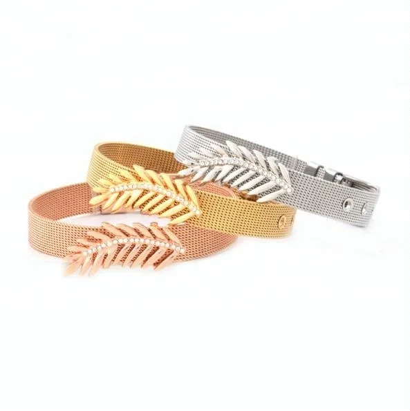 

Wholesale palm leaf slide pave with white stone for charm bracelet jewelry making, Silver/ gold / rose gold