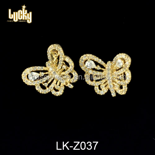 Stone jewelry inlay butterfly shaped 22k real gold wholesale crystal earring stud for women