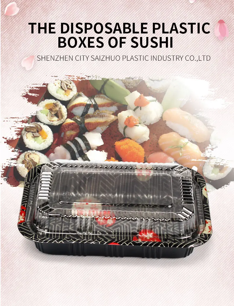 ecofriendly PS sakura embossing sushi take out container