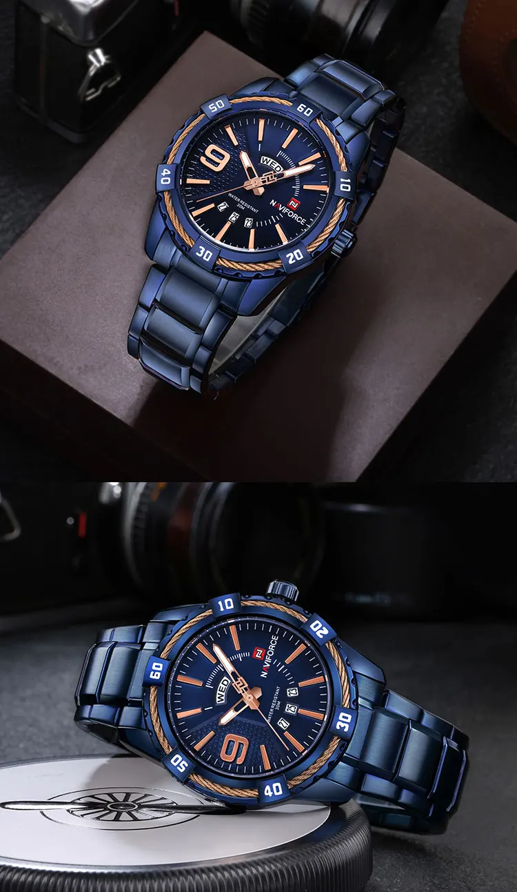 NAVIFORCE Watch 9117 Men Luxury Brand Sport Full Steel Quartz Watches Men's Waterproof Wrist Watches Relogio Masculino