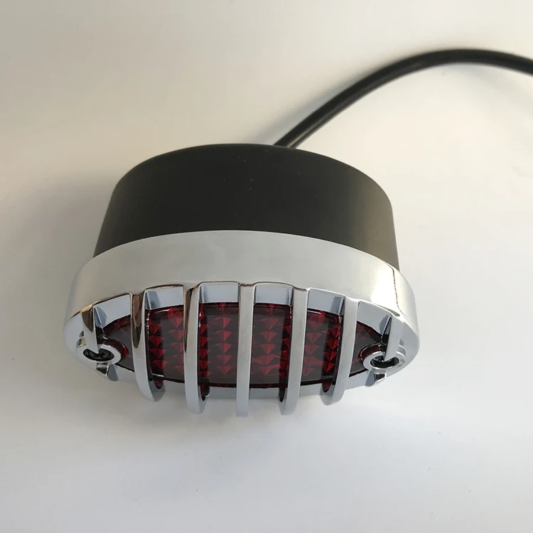 Led Motorcycle Solid Finned Chrome Grill Tail Light Cat Eye Rear Stop