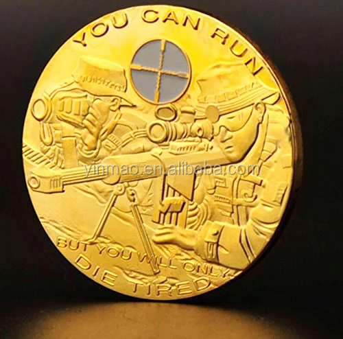Hot You Can Run But You Will Only Die Tired Gold Plated Commemorative Coin US 