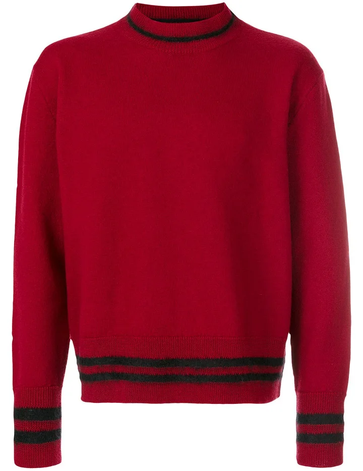 Men Crewneck Red Sweatshirt With Striped Knit Rib Fabric Cuff - Buy ...