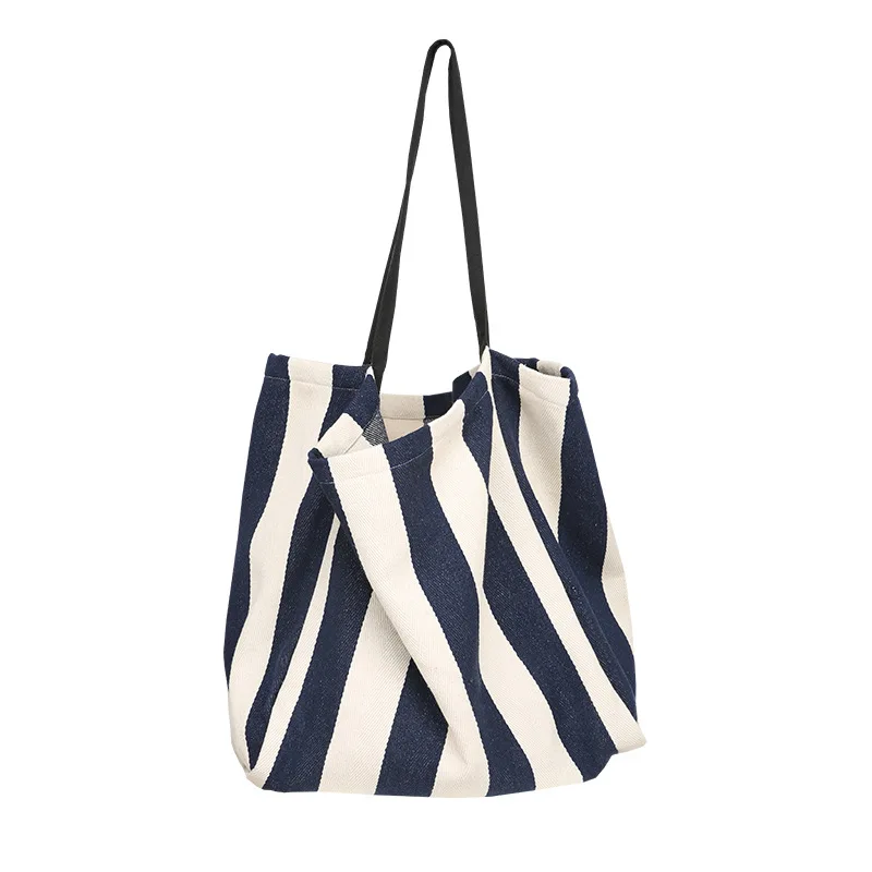 

wholesale canvas big beach tote bag,navy striped canvas beach bag