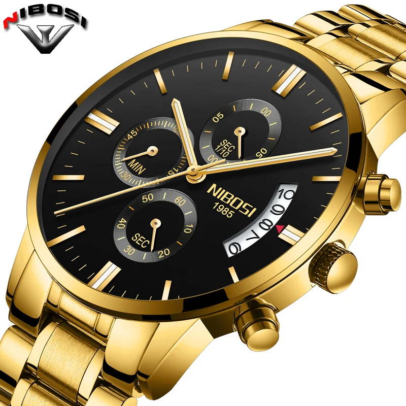 

NIBOSI Relogio Masculino Men Watches Luxury Famous Top Brand Men's Fashion Chronograph Watch Military Designer Wristwatches Gold, N/a