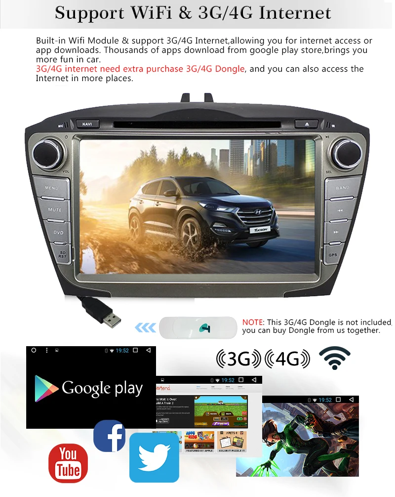 YHT 2Din 8" Android 8.1 Octa Core Car Audio DVD Player GPS Radio HD For Hyundai Tucson 2009 2010 2011 2012 2013 2014 2015 3G OBD