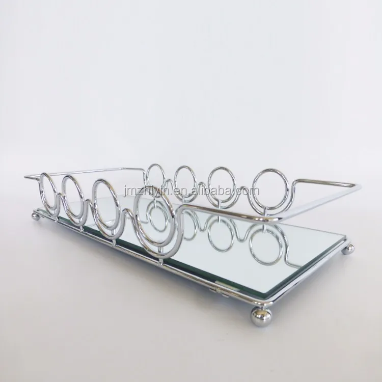 Decorative Small Silver Chrome Plated Mirrored Vanity Tray Decorative Small Silver Chrome Plated Mirrored Vanity Tray