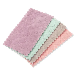 Image of Household Kitchen Dishcloth Absorbent Thicker Double-layer Microfiber Wipe Table Kitchen Towel Dish Washing Cloth
