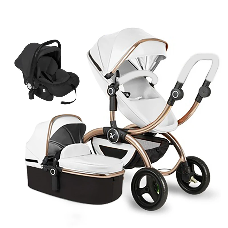 

High landscape stroller cart multi-function can sit two-way shock absorber folding baby stroller newborn, Black;white/brown/pink