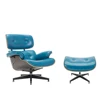 blue leather Mid Century Modern scandinavian style couch living room sofa