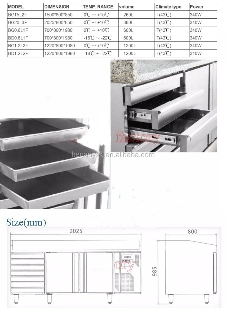 OEM Refrigerated Cabinet With Baking Tray Marble Top Work Bench Various Styles Baking Refrigerator Work Table