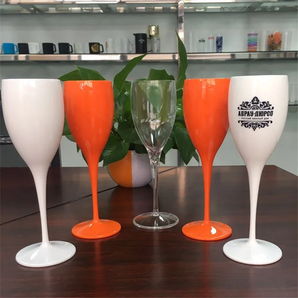 

Hot Sell Acrylic Made Orange Trendy Plastic Champagne Flute Goblet, Customized color