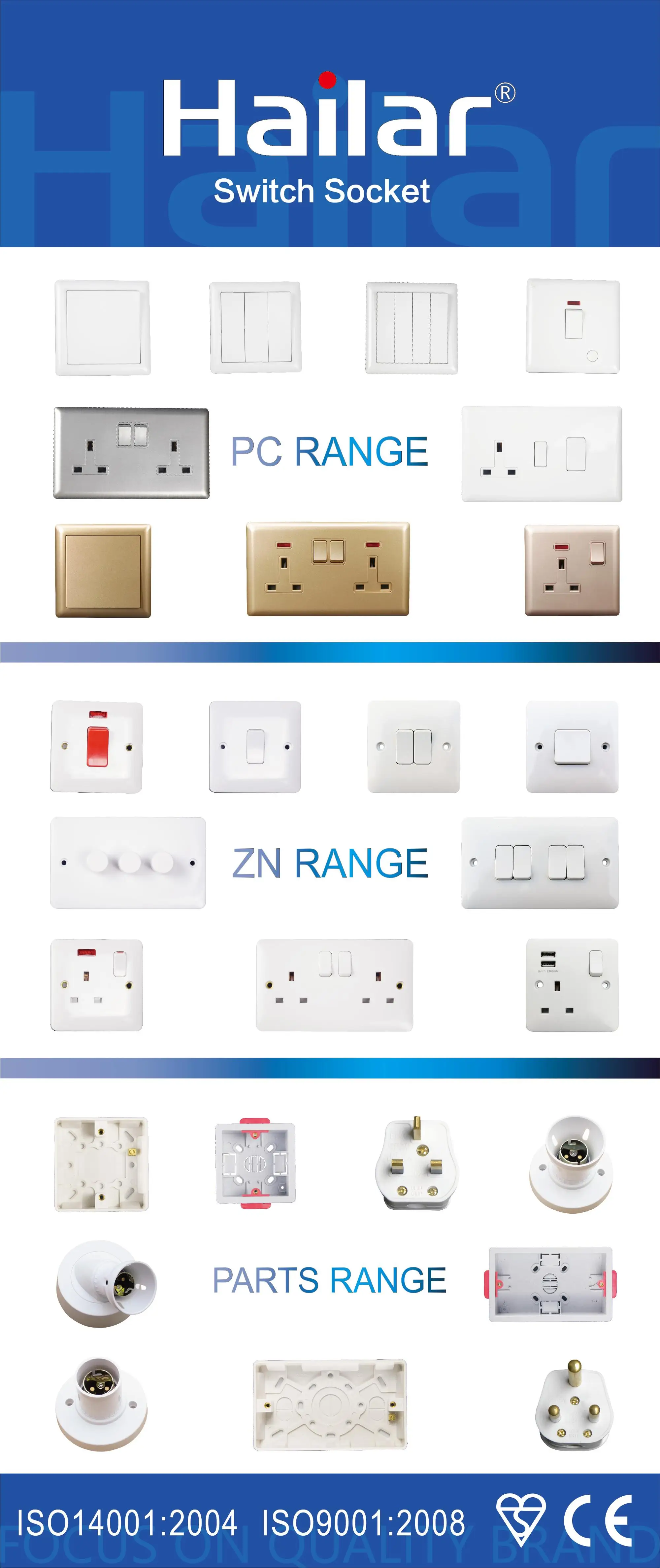 Zn Range Good Quality 10a Uk 2 Gang 2 Way Electric Wall