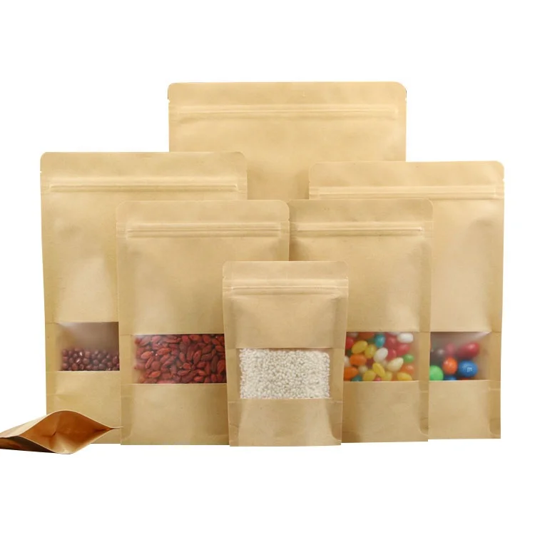
Wholesale cheap recycled brown kraft paper zipper bag with window 