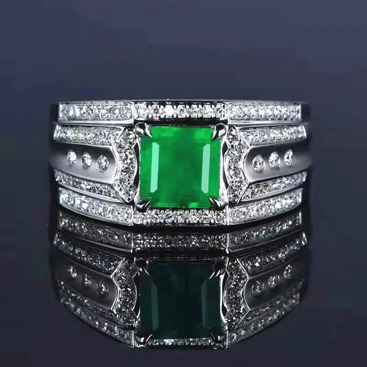 

South Africa real diamond 1.47ct Colombia natural vivid green emerald 18k Saudi gold green gemstone ring jewelry for men