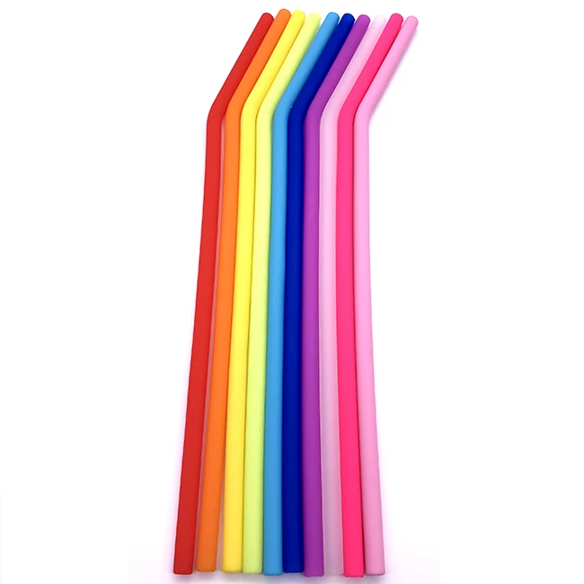 

260*7*5mm Bent Reusable Eco-Friendly Colorful FDA LFGB Food Grade Drinking Silicone Straws Clear For 20oz/30oz Tumblers, 9 colors