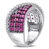 Sterling Silver Created Ruby and Created White Sapphire Cross Over Ring for women fashion jewellery