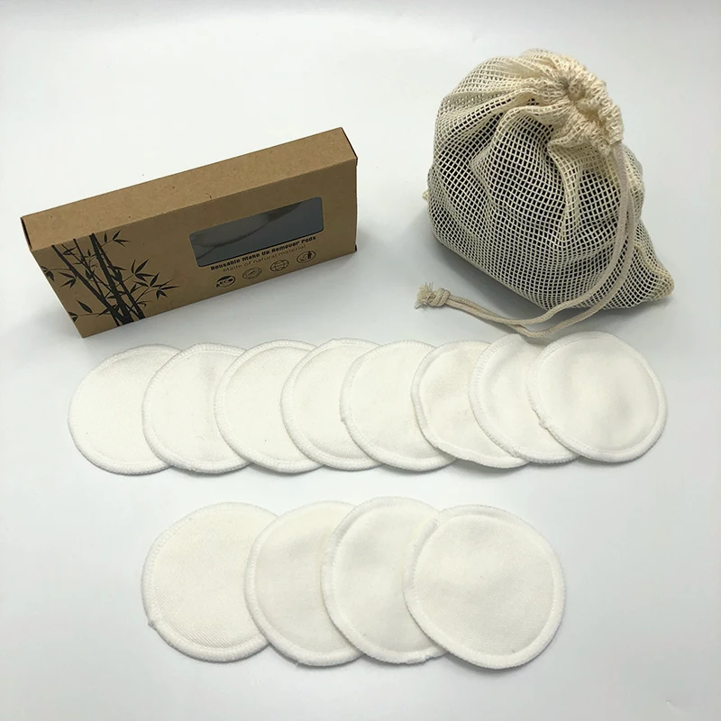 

50 Set Free Shipping Reusable Natural Bamboo Super Soft Organic Makeup Remover Pads, White