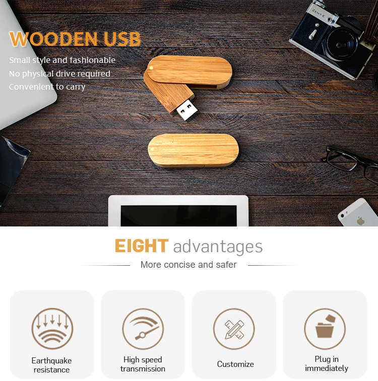 Promotion Rectangle Wood 4GB USB Flash Drive