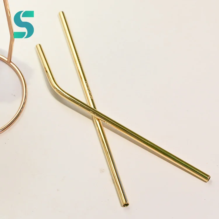

18/8 Gold Plated Stainless Steel Reusable Metal Straws for Cold Beverage, Rose gold/ gold