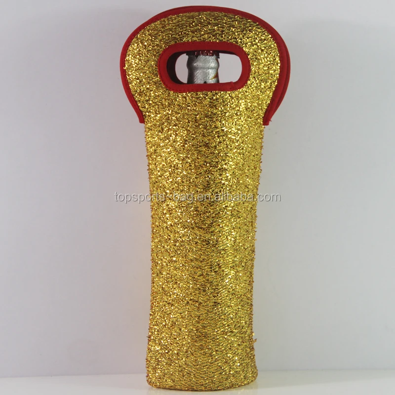 

Gold Bling Glitter Festival Gift Neoprene Wine Bag Tote Sleeve Bottle Holder