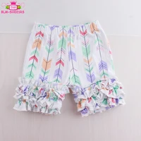 

Hot Sale Summer Boutique Cotton Knit Kids Ruffle Shorties Arrow Printed Baby Girls Icing Shorts