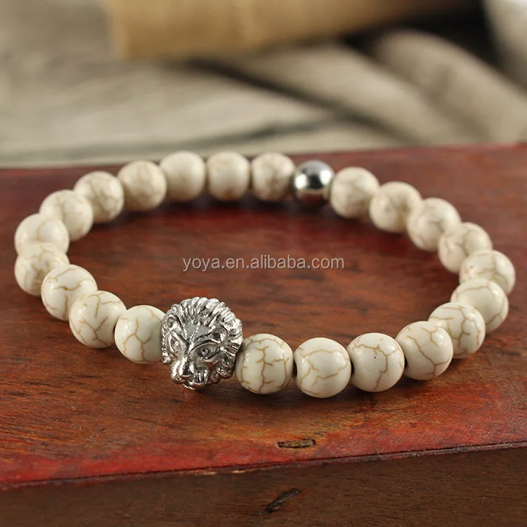 

BRS1501 elastic stainless steel lion head bracelet, gemstone men's bracelet