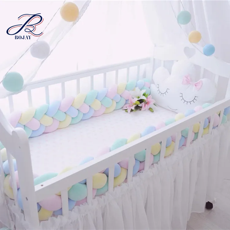 

Baby Protector Three Braided 190cm Crib Bumper Mixed Colors Chunky Knit Baby Bedding Bumper Knot Pillow Bumper, Solid color